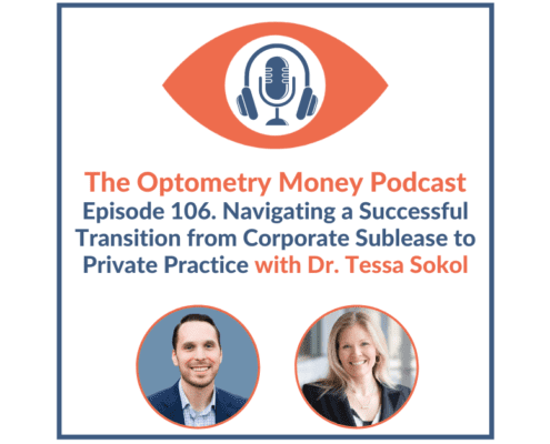 Episode 106 of Optometry Money Podcast Cover with Dr. Tessa Sokol.